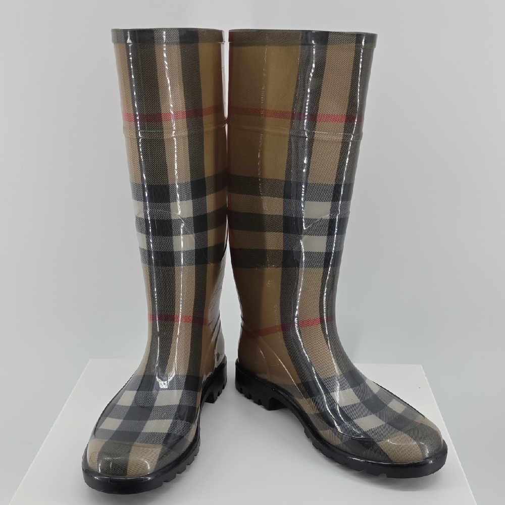 Burberry Plaid Winter Rain Boots - Black, Tan, Red